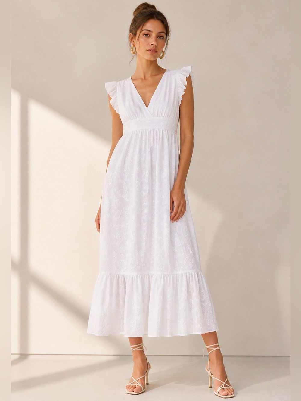 Lilly Pulitzer new with tags White V-Neck Ruffle Sleeve Midi Dress